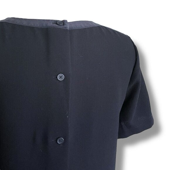 Madewell Womens Button Back Top Sz Small Black Silk Trim Crepe Blouse Minimalist - Picture 5 of 6